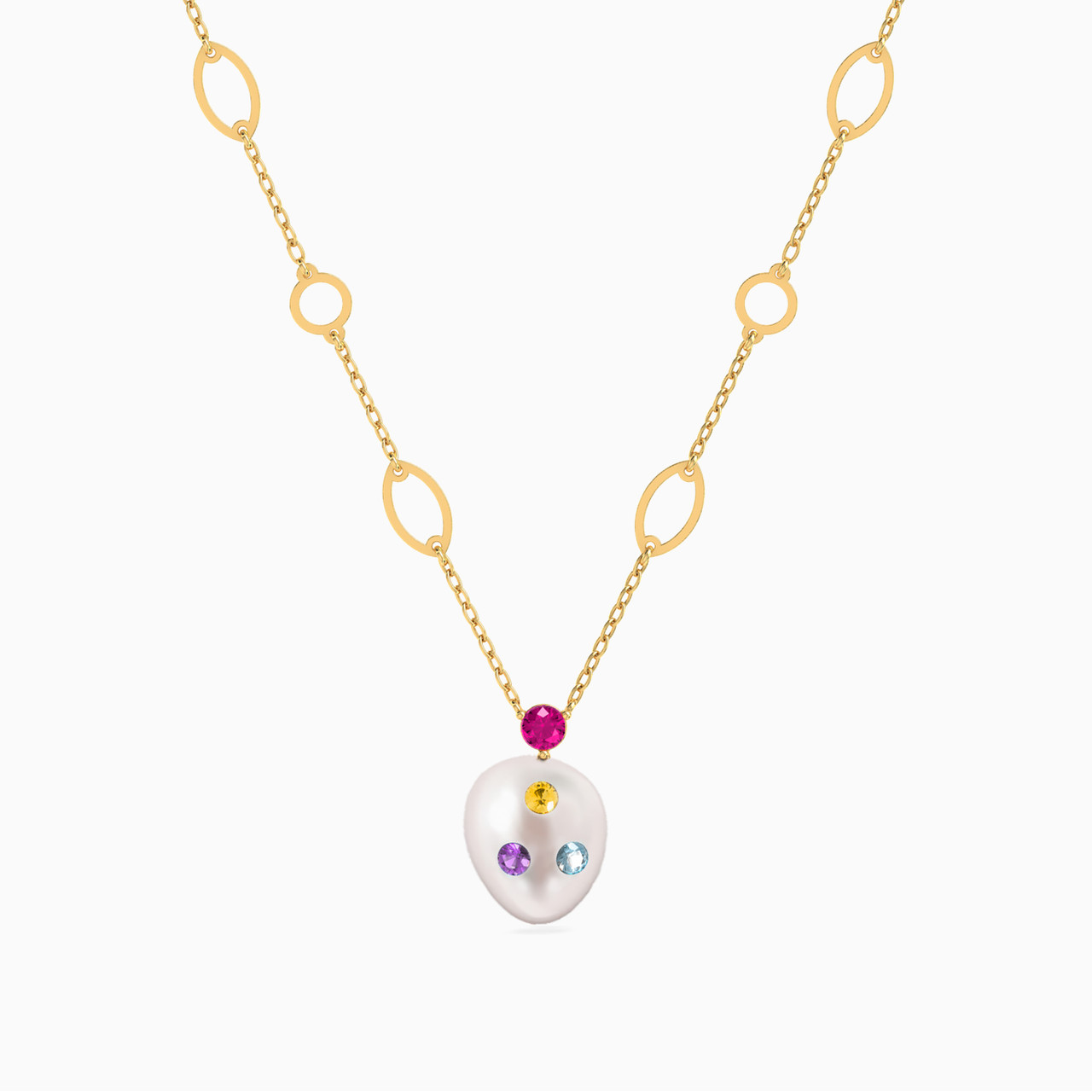 18K Gold Colored Stones Pendant Necklace