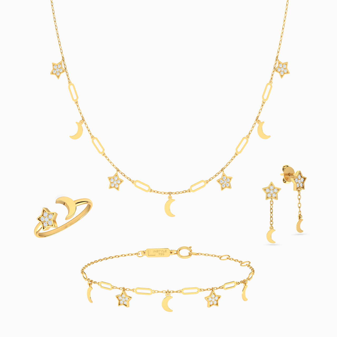 18K Gold Cubic Zirconia Jewelry Set -4 Pieces