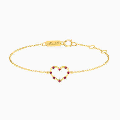 Heart Rose Stone Chain Bracelet in 18K Gold - 111101100072181