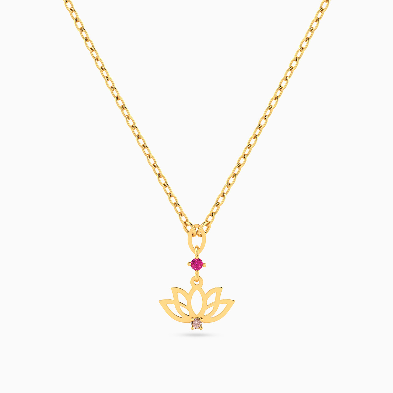 18K Gold Colored Stones Pendant Necklace