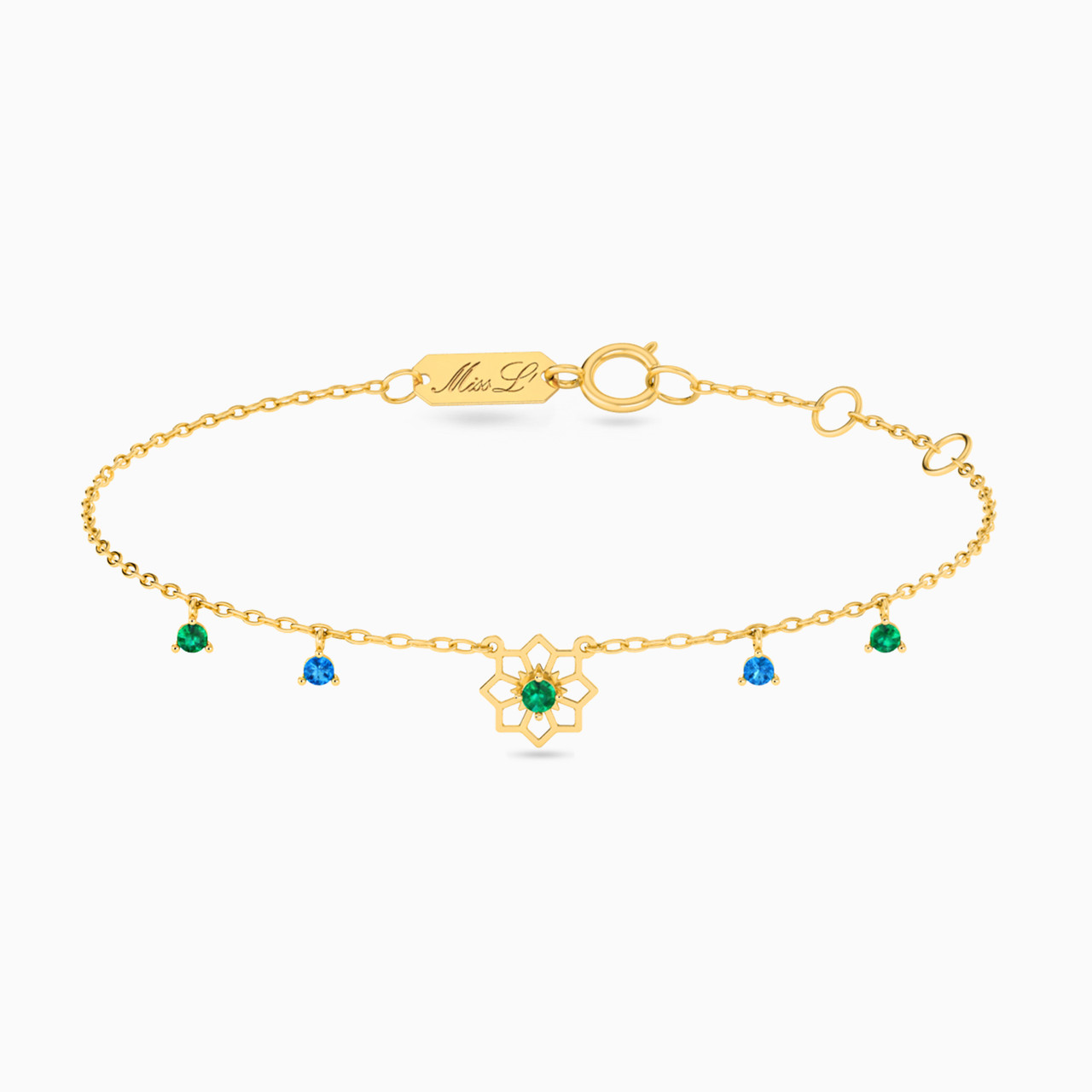 18K Gold Colored Stones Chain Bracelet