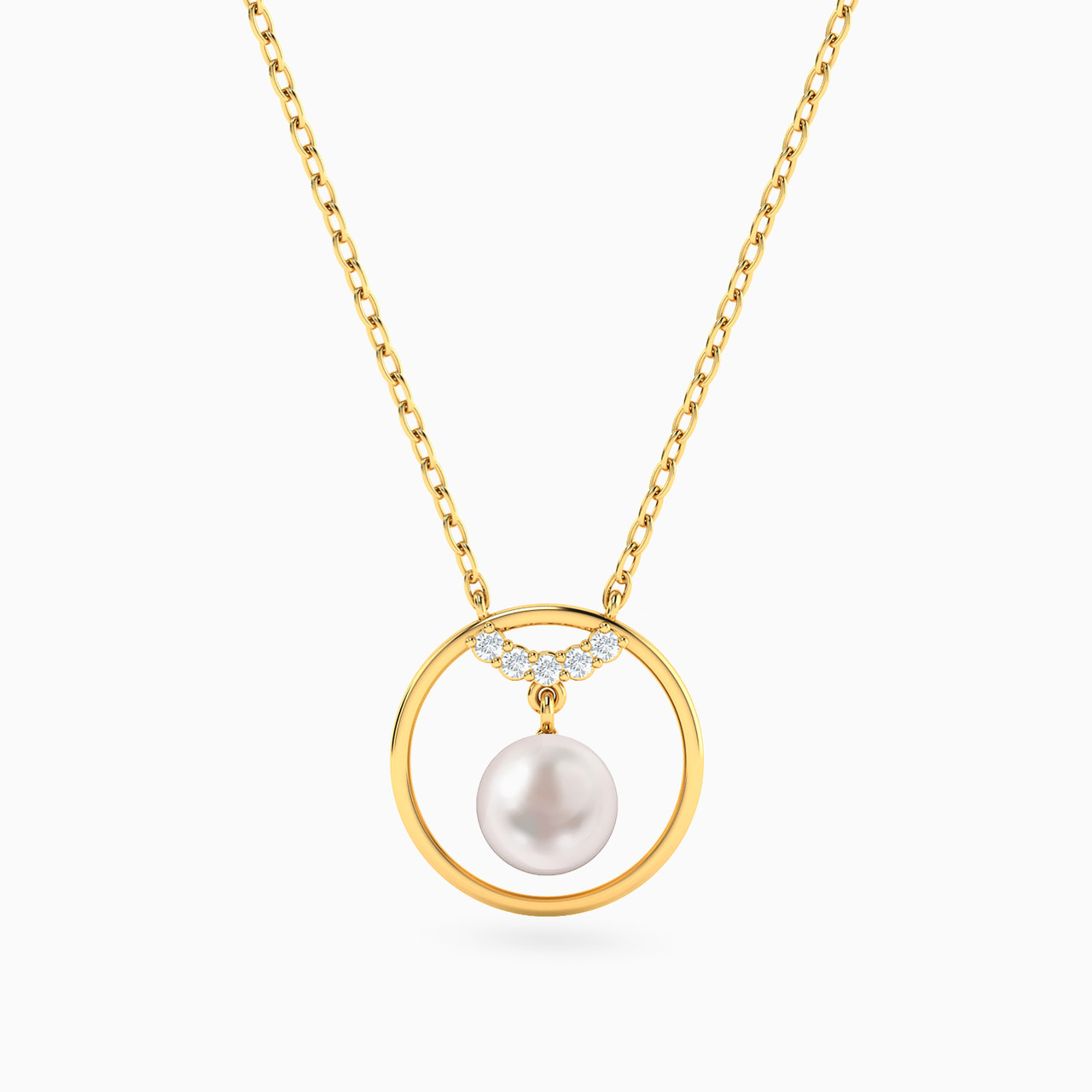 18K Gold Pearls & Cubic Zirconia Pendant Necklace