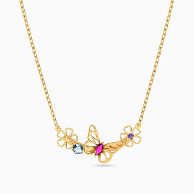 Butterfly Colored Stones Necklace in 18K Gold - 112051102582451