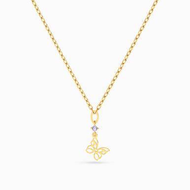 Butterfly Purple Stone Necklace in 18K Gold - 112051400582421