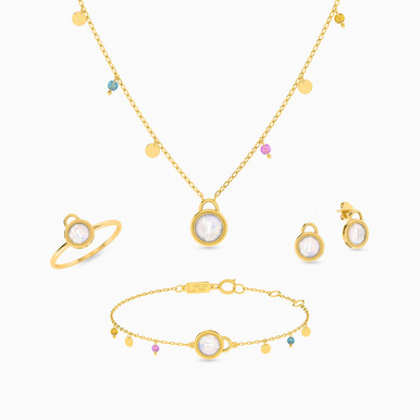 Lock Pearls & Colored Stones Full Set in 18K Gold (4 Pieces) - 112431100022001 Lock Pearls & Colored Stones Full Set in 18K Gold (4 Pieces) - 112431100022001