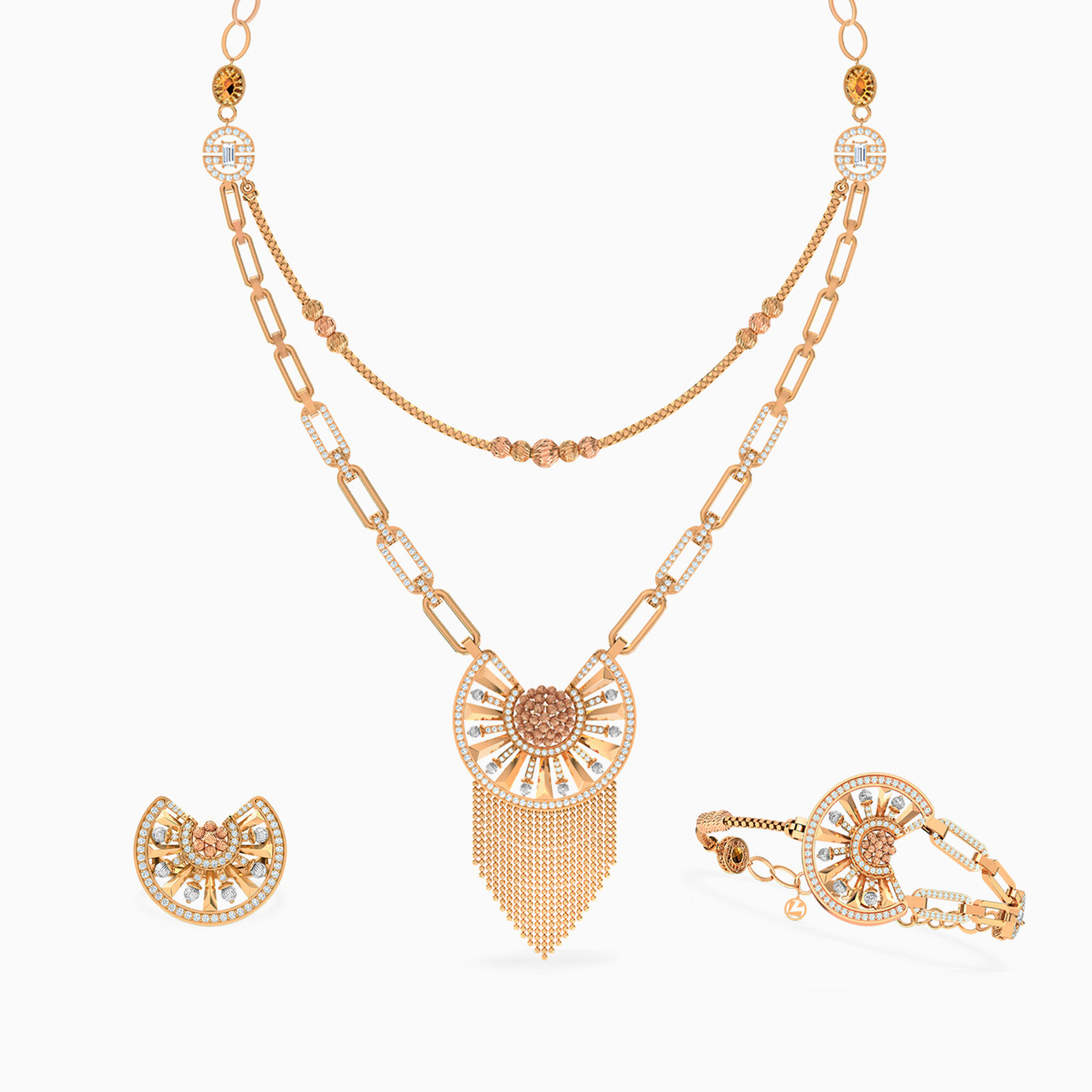 21K Gold Colored Stones Jewelry Set -3 Pieces