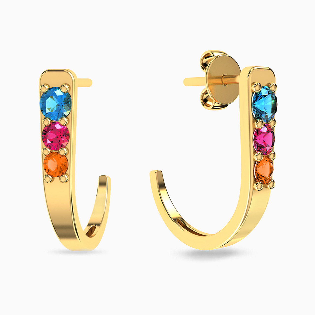 18K Gold Colored Stones Hoop Earrings