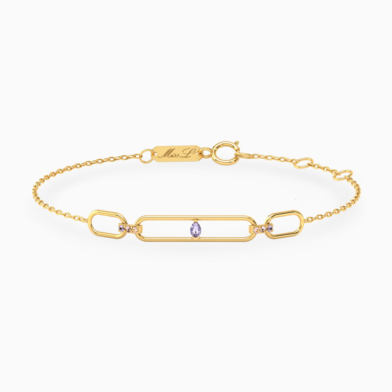 18K Gold Colored Stones Chain Bracelet