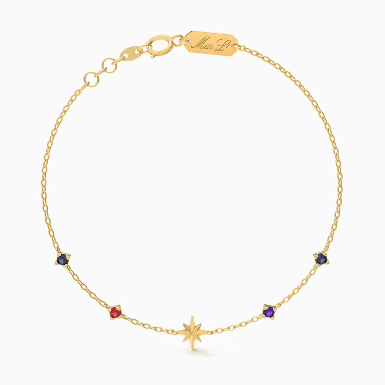 18K Gold Colored Stones Chain Bracelet
