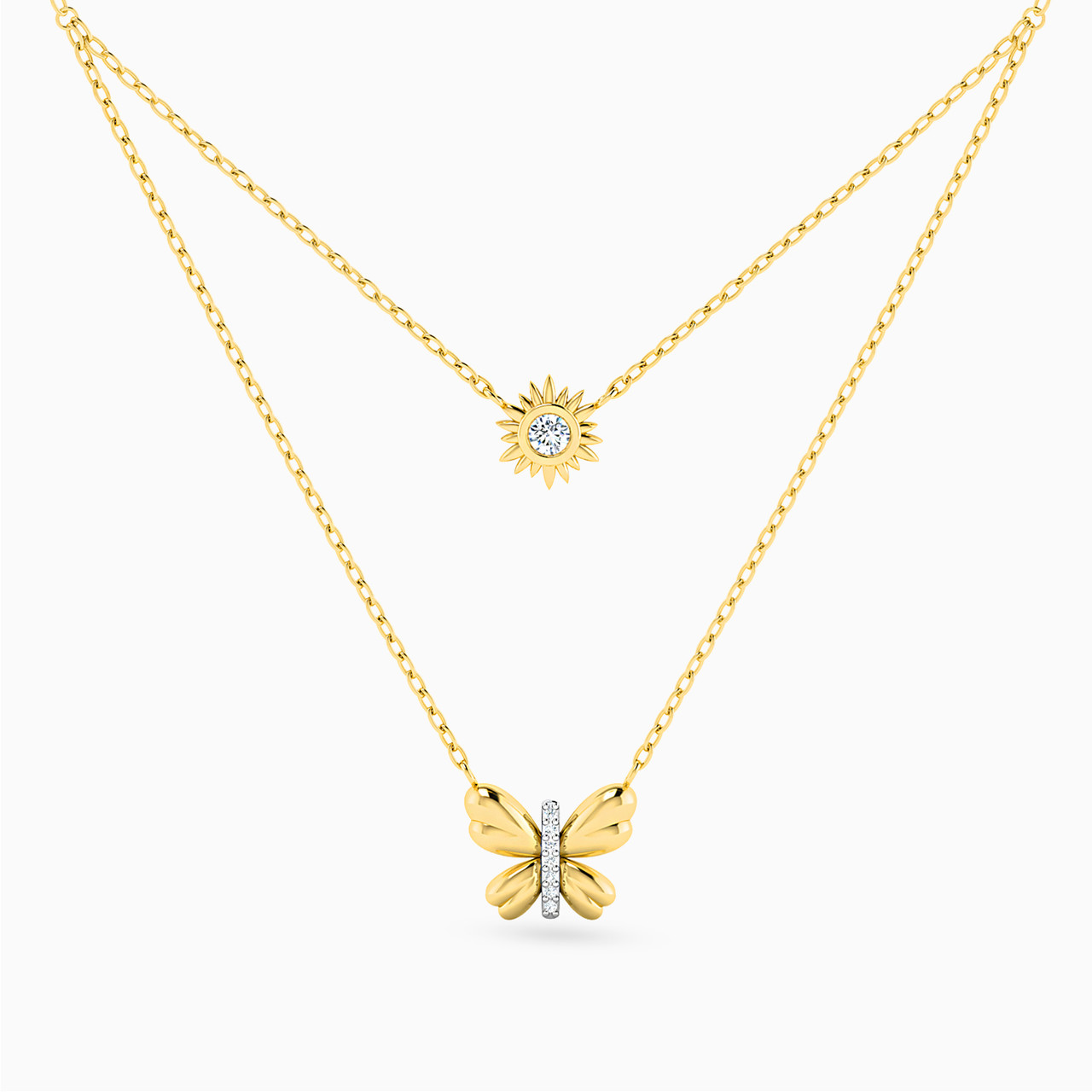 Butterfly Diamonds Layered Necklace in 18K Gold