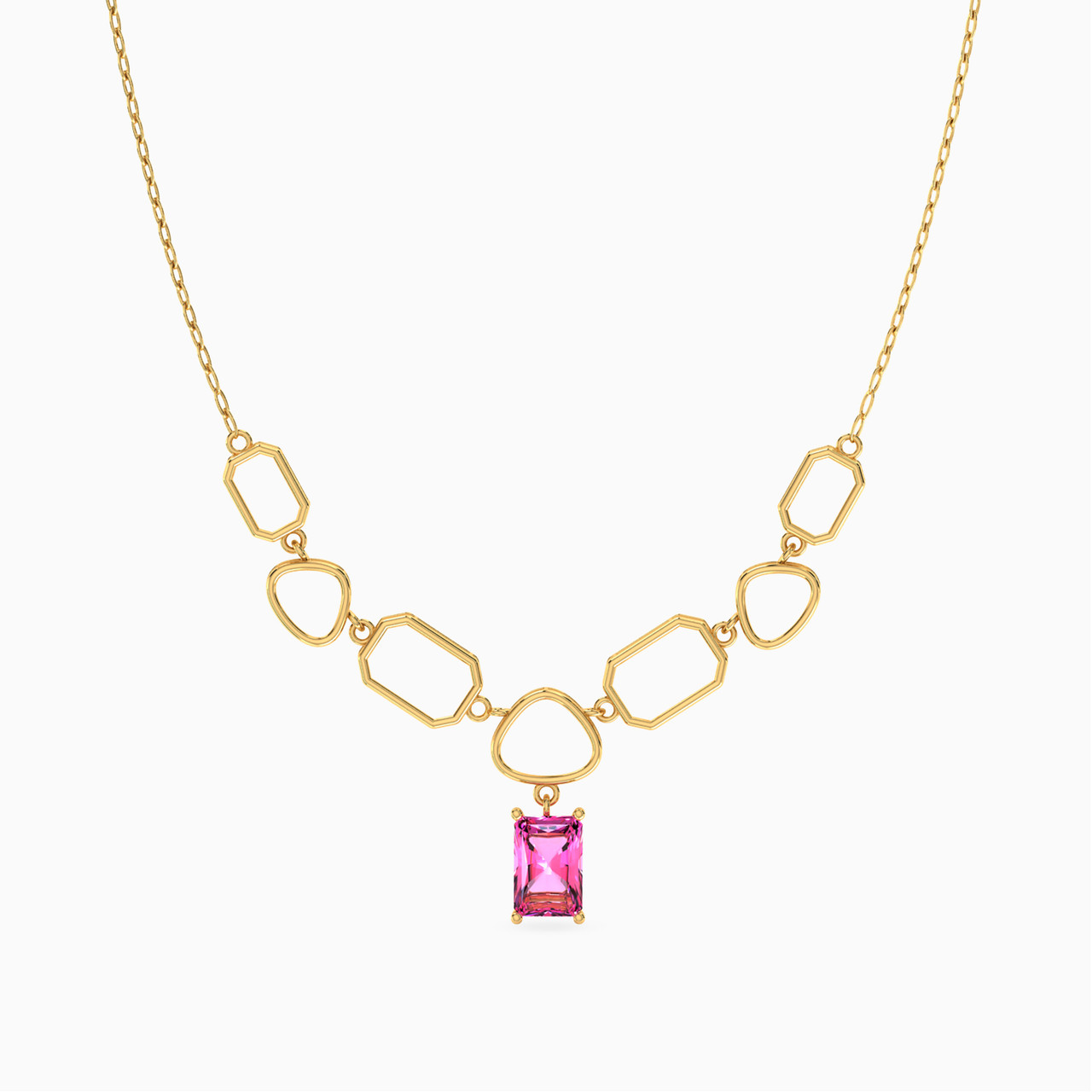 14K Gold Colored Stones Pendant Necklace