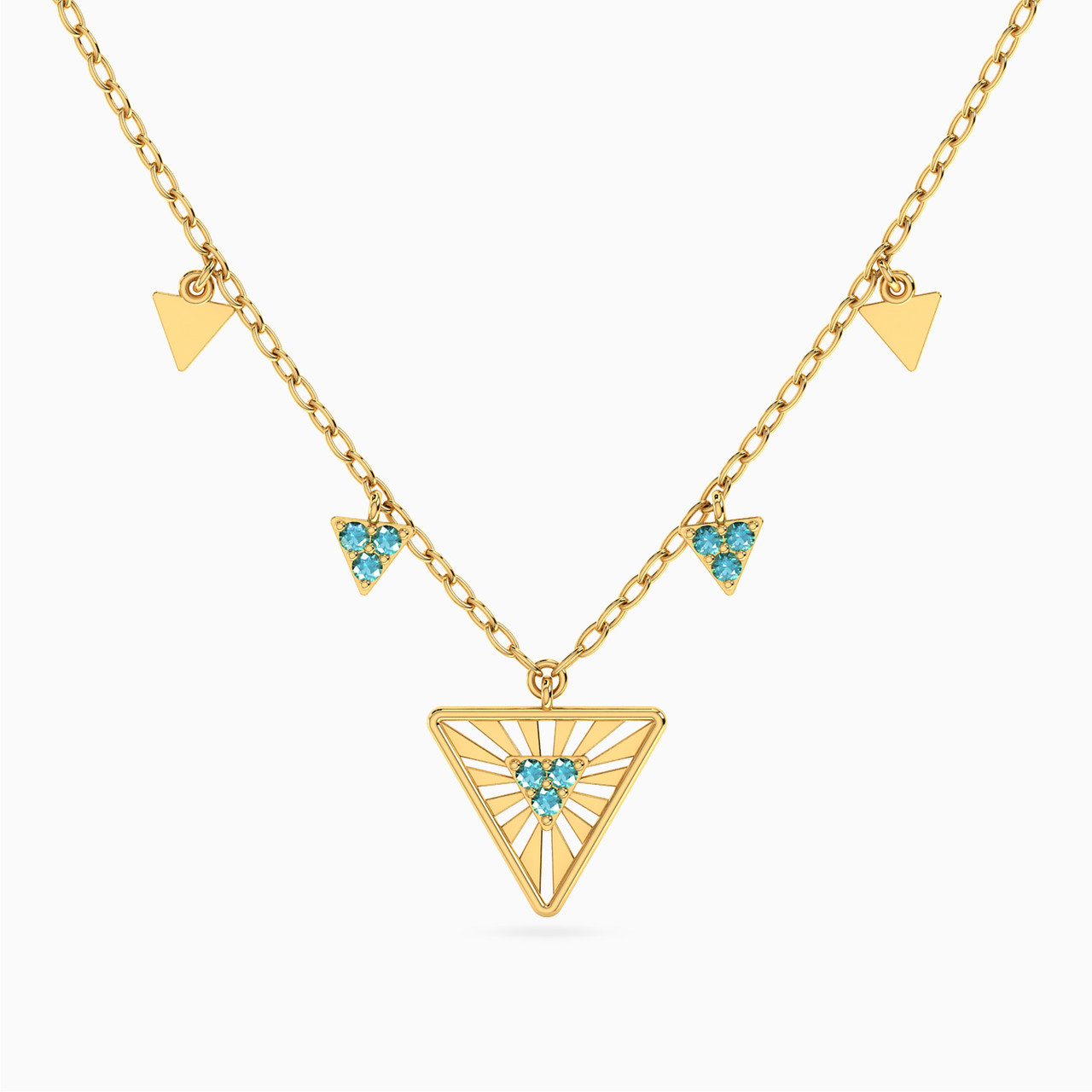 14K Gold Colored Stones Pendant Necklace