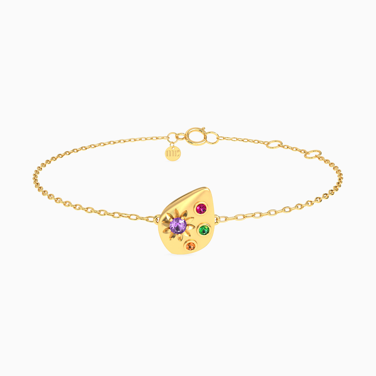 14K Gold Colored Stones Chain Bracelet