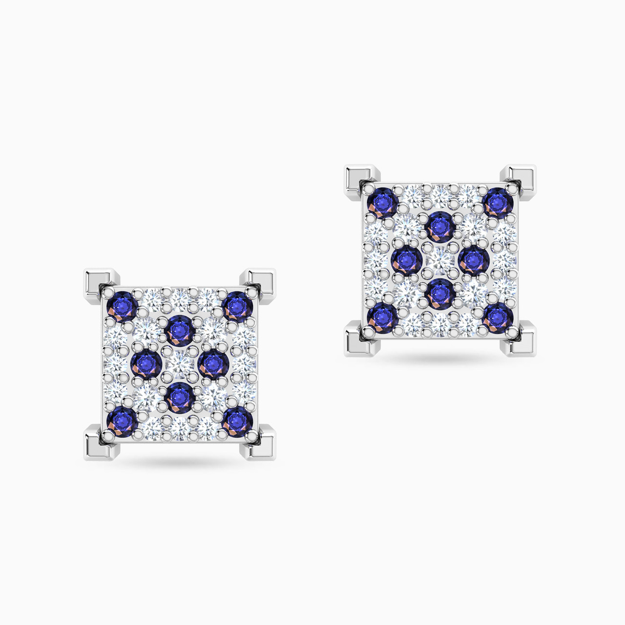 18K Gold Diamond & Colored Stones Stud Earrings