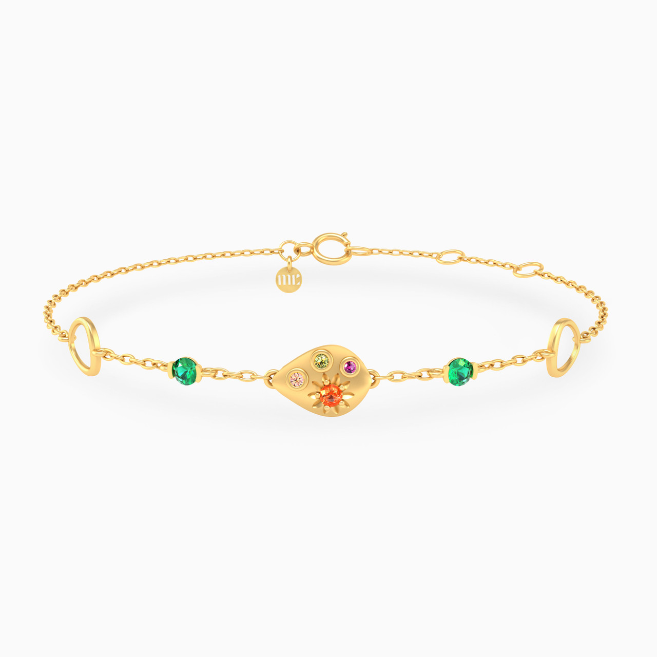 14K Gold Colored Stones Chain Bracelet