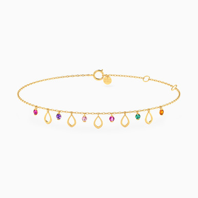 Pear Colored Stones Charms Anklet in 14K Gold - 101361800012251