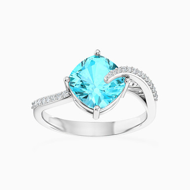 Square Diamond & Colored Stones Ring in 18K Gold - HS10-208