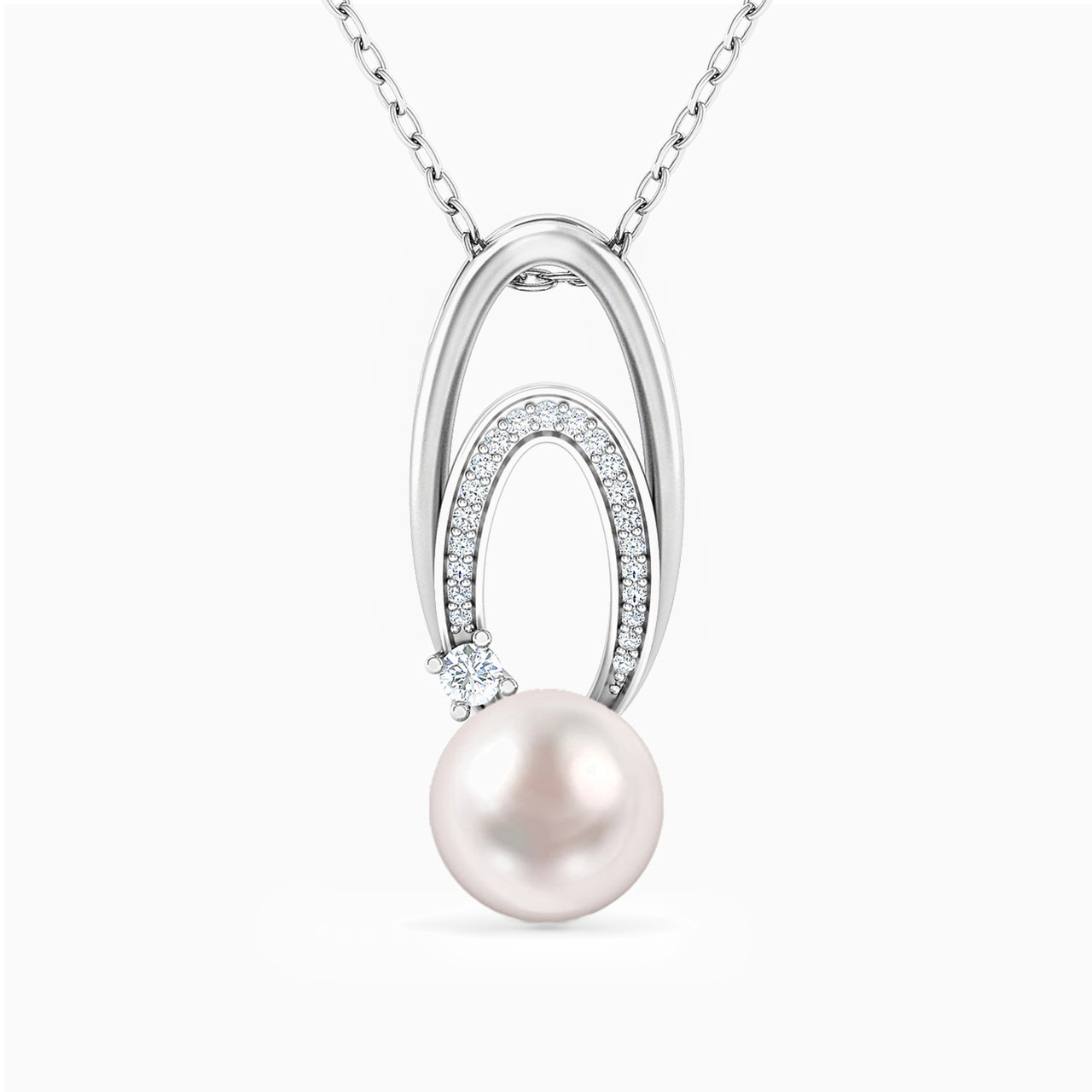 18K Gold Diamond & Pearls Pendant Necklace