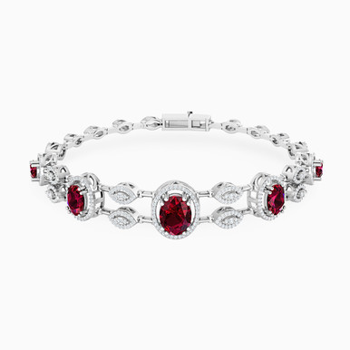 Oval Diamond & Red Stone Chain Bracelet in 18K Gold - FS30-071