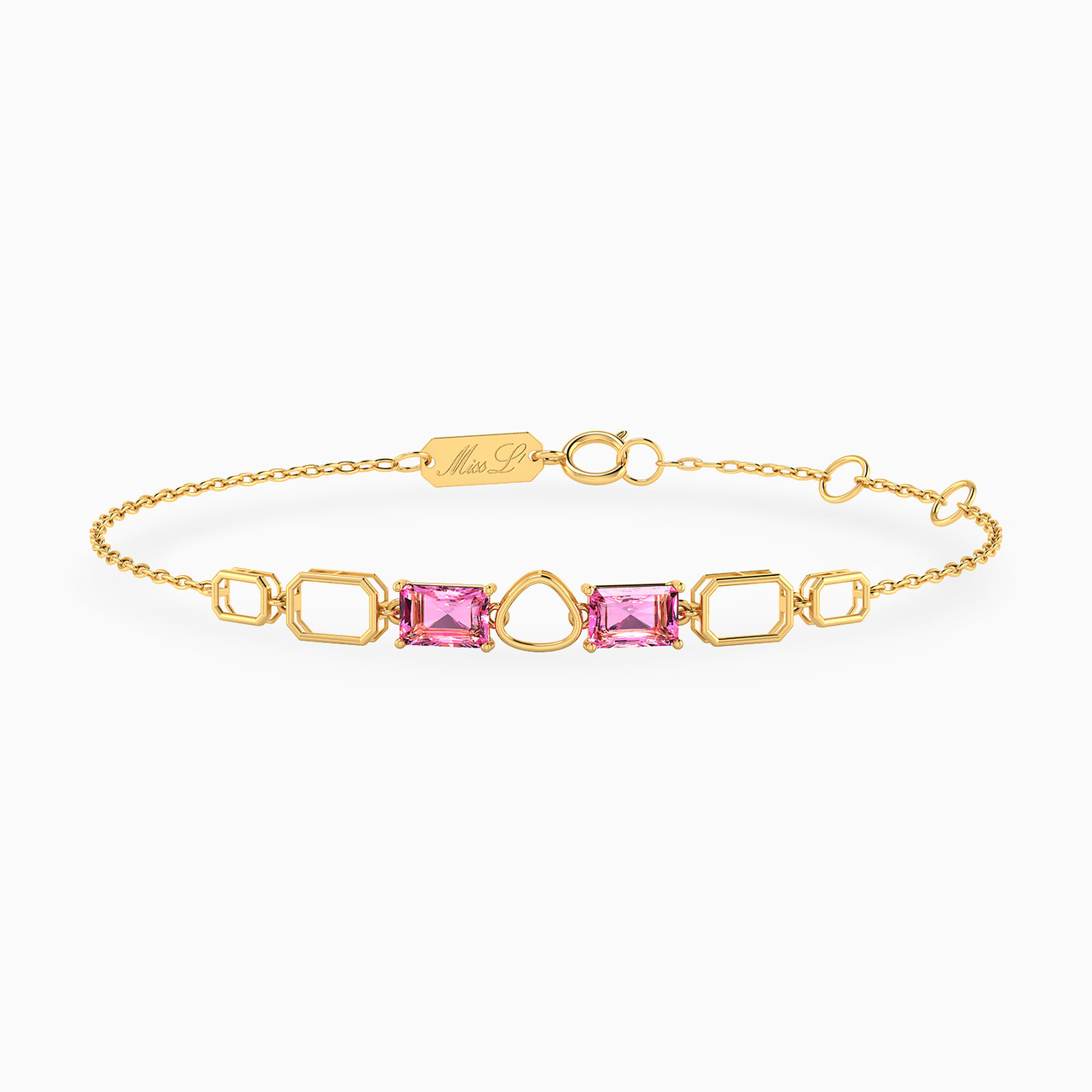 Links Colored Stones Chain Bracelet in 14K Gold