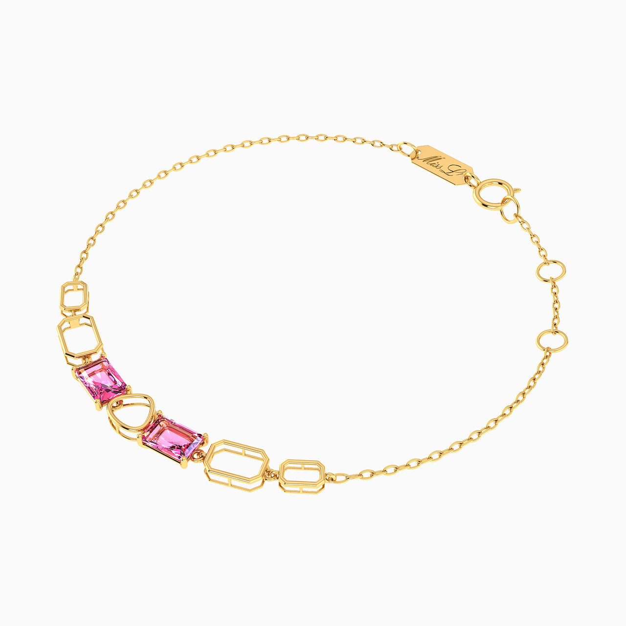 Links Colored Stones Chain Bracelet in 14K Gold