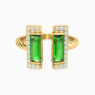 Baguette Green Stones Two Headed Ring in 18K Gold - 113021101982175 Baguette Green Stones Two Headed Ring in 18K Gold - 113021101982175