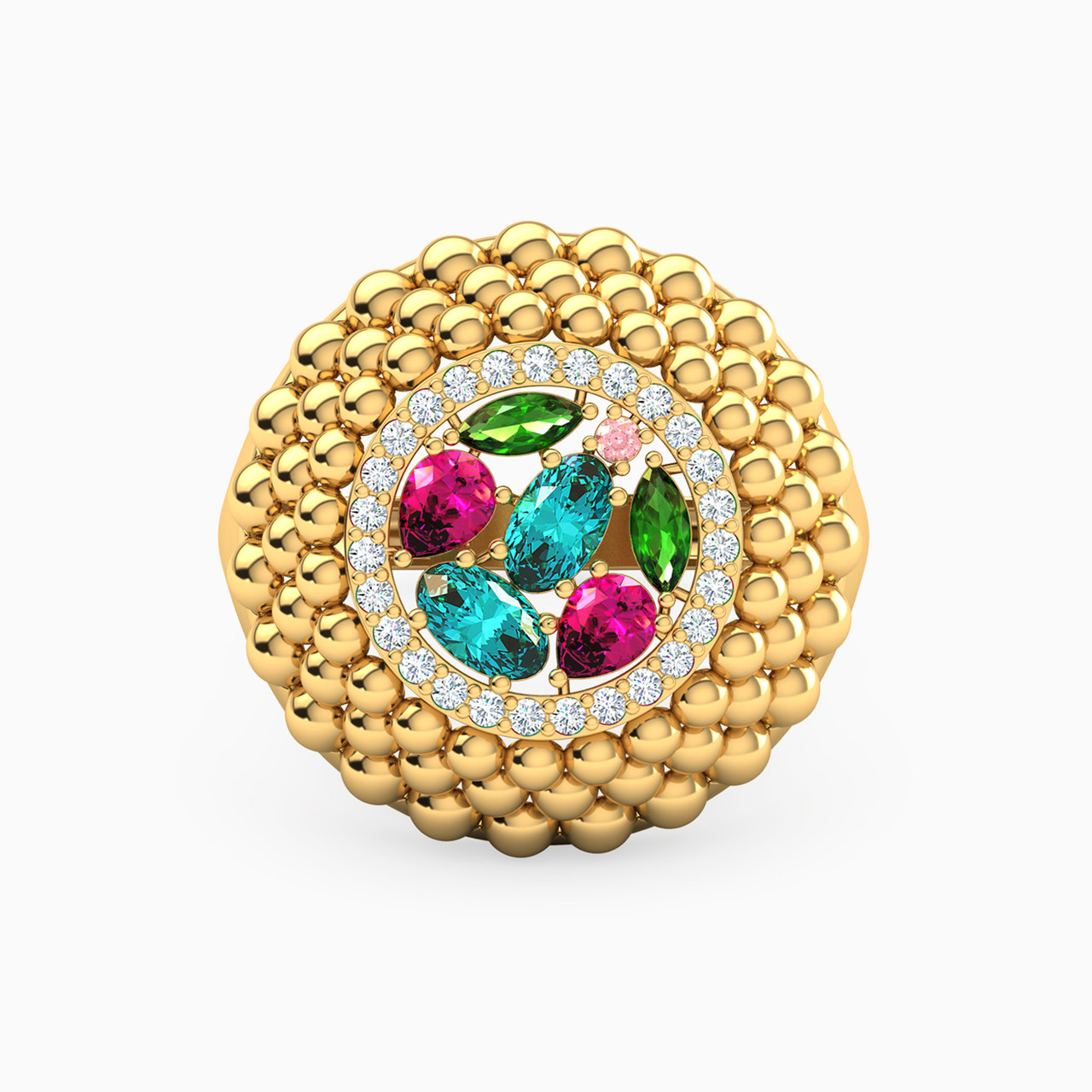 18K Gold Colored Stones Statement Ring