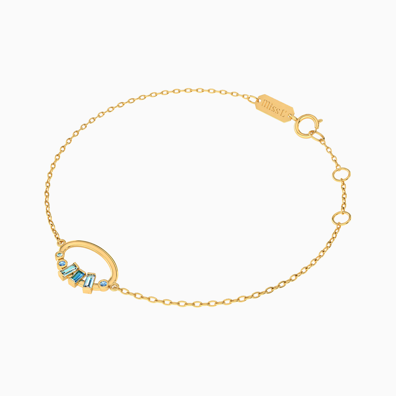 14K Gold Colored Stones Chain Bracelet