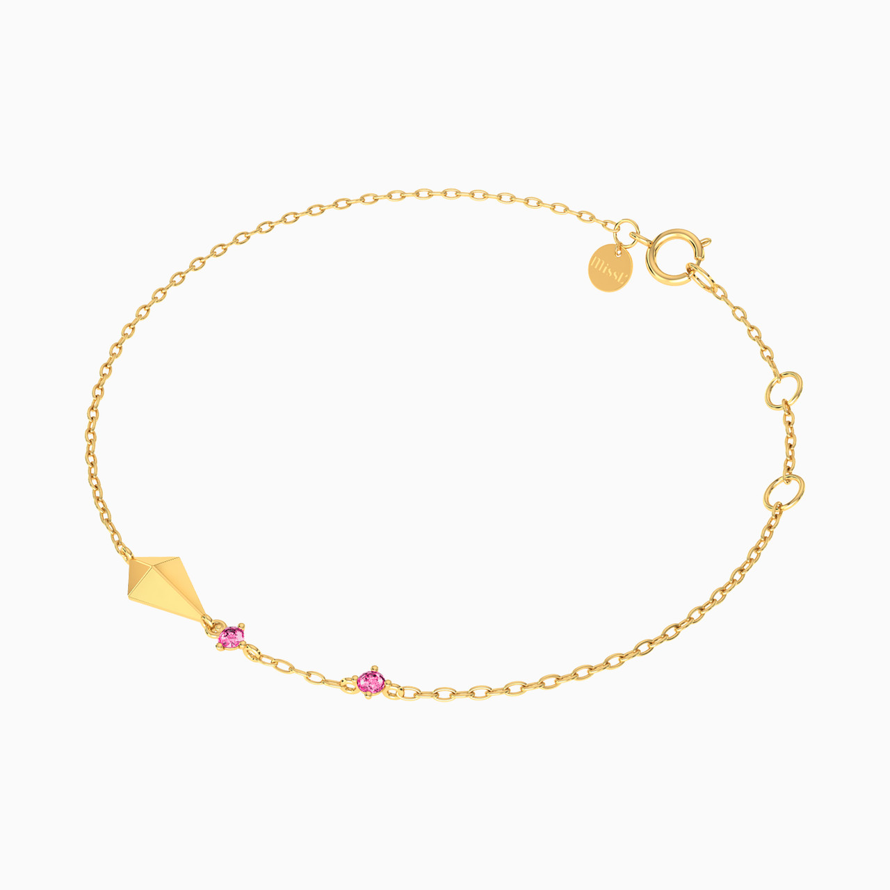 14K Gold Colored Stones Chain Bracelet