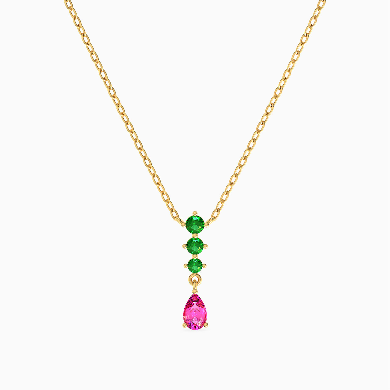 14K Gold Colored Stones Pendant Necklace