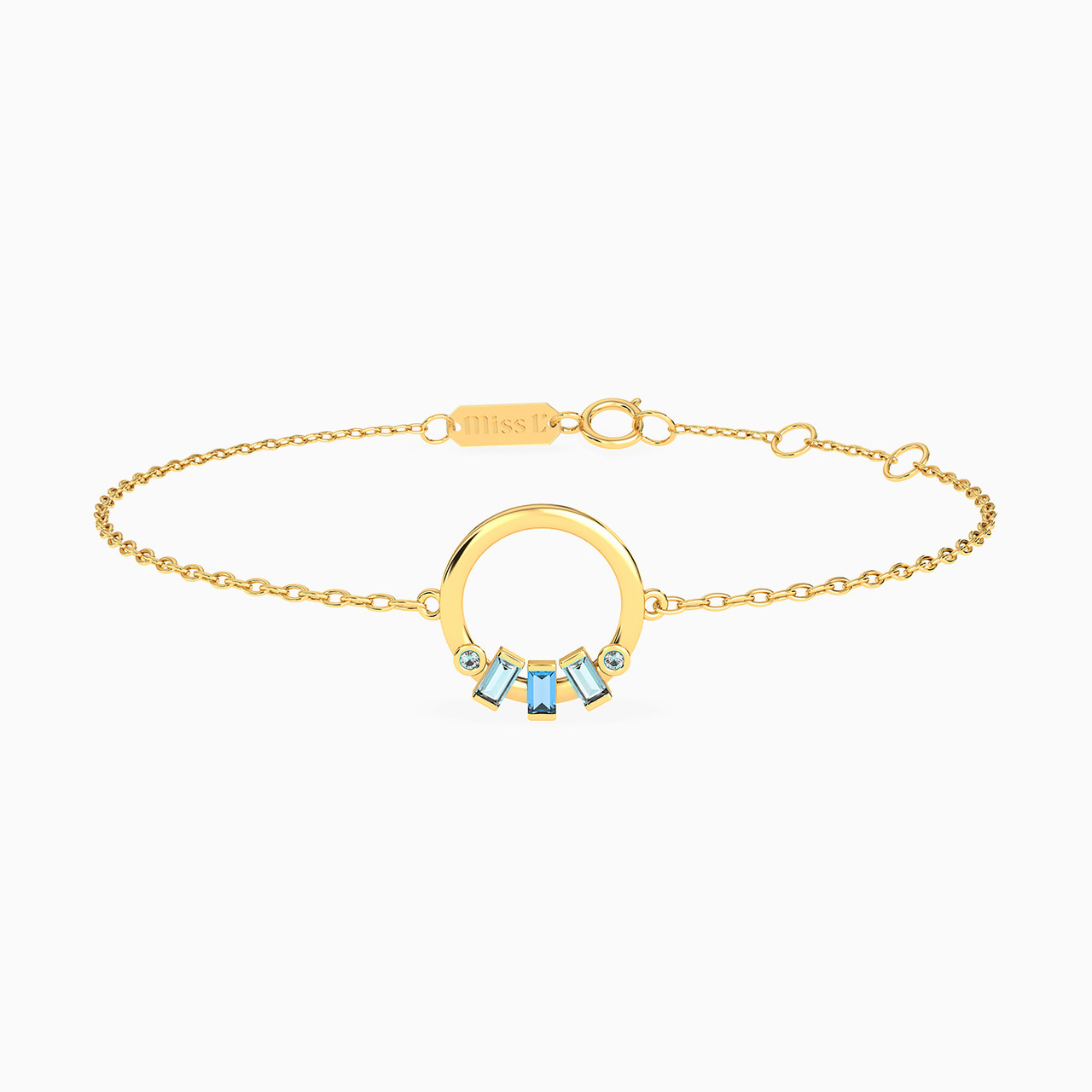 14K Gold Colored Stones Chain Bracelet