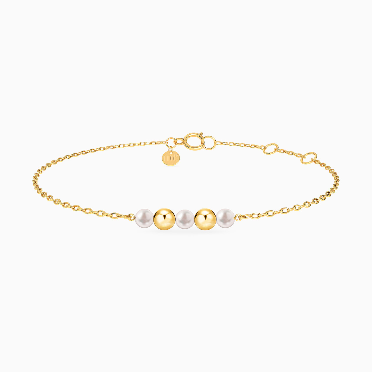 14K Gold Pearls Chain Bracelet