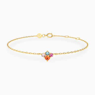 Flower Colored Stones Chain Bracelet in 14K Gold - 102101100012181