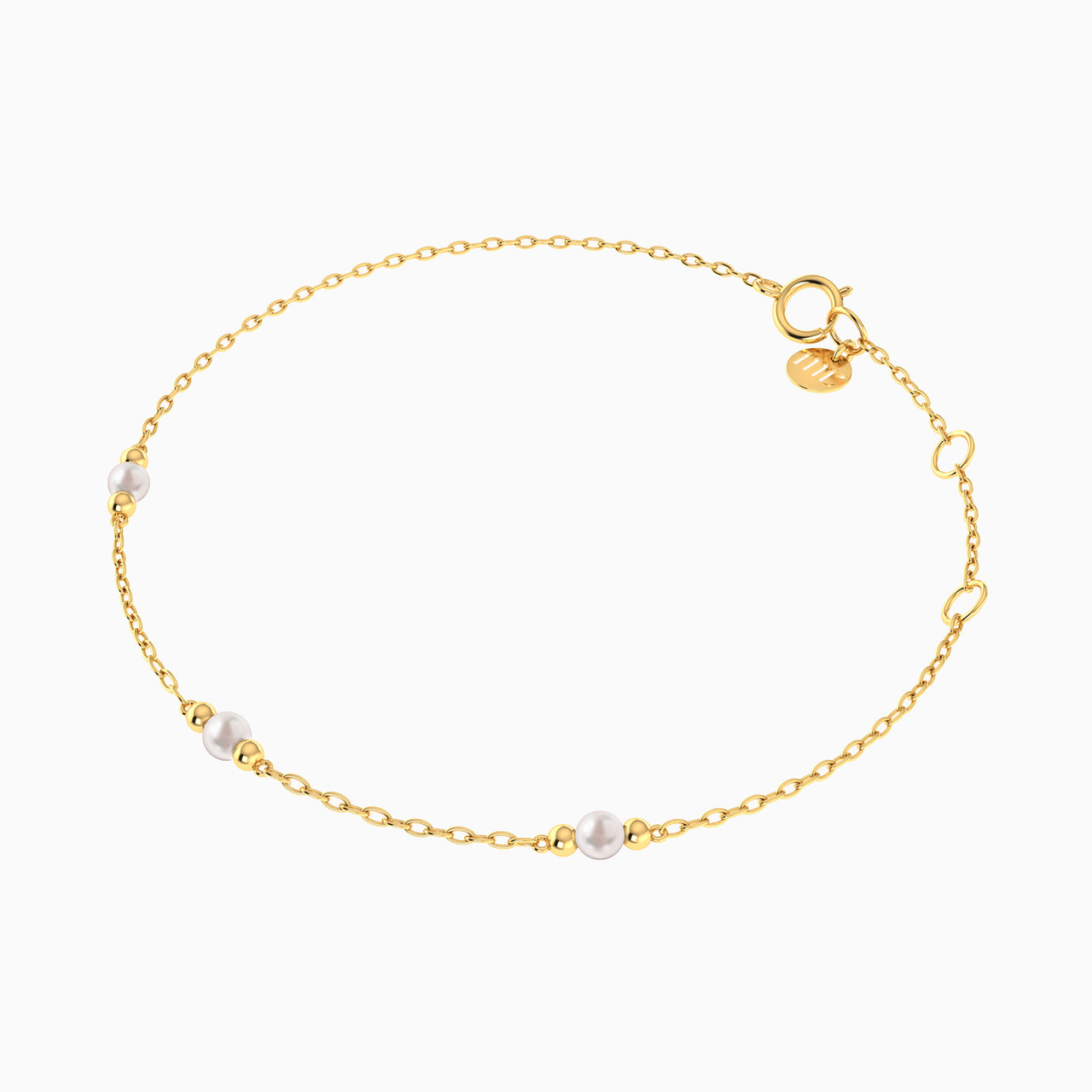 Round Pearls Chain Anklet in 14K Gold