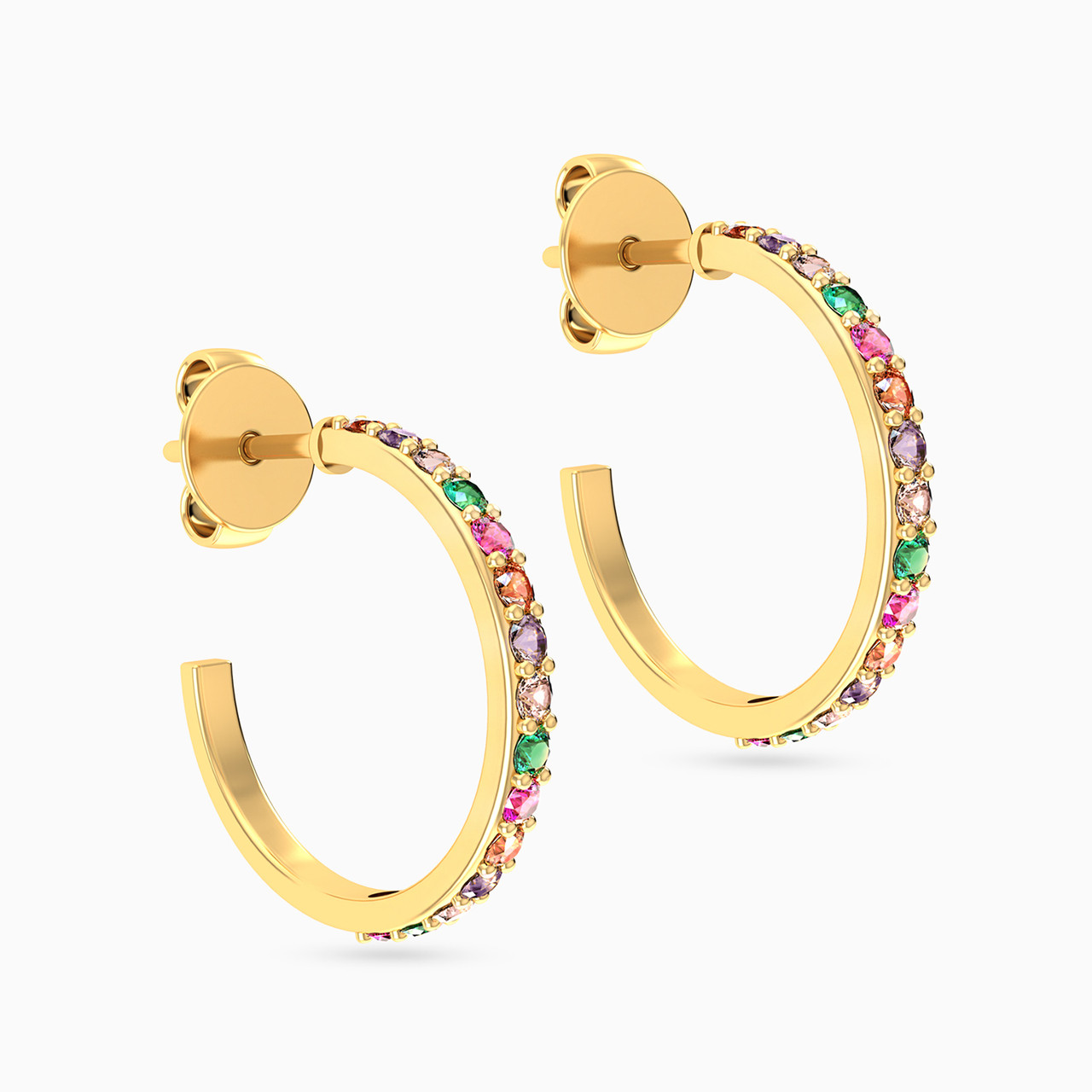 14K Gold Colored Stones Hoop Earrings