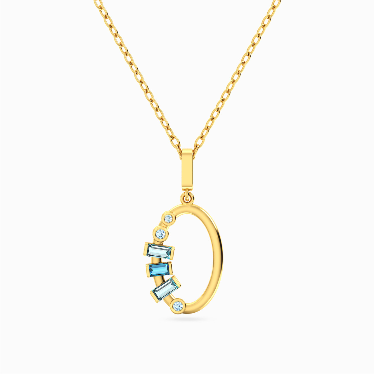 14K Gold Colored Stones Pendant Necklace