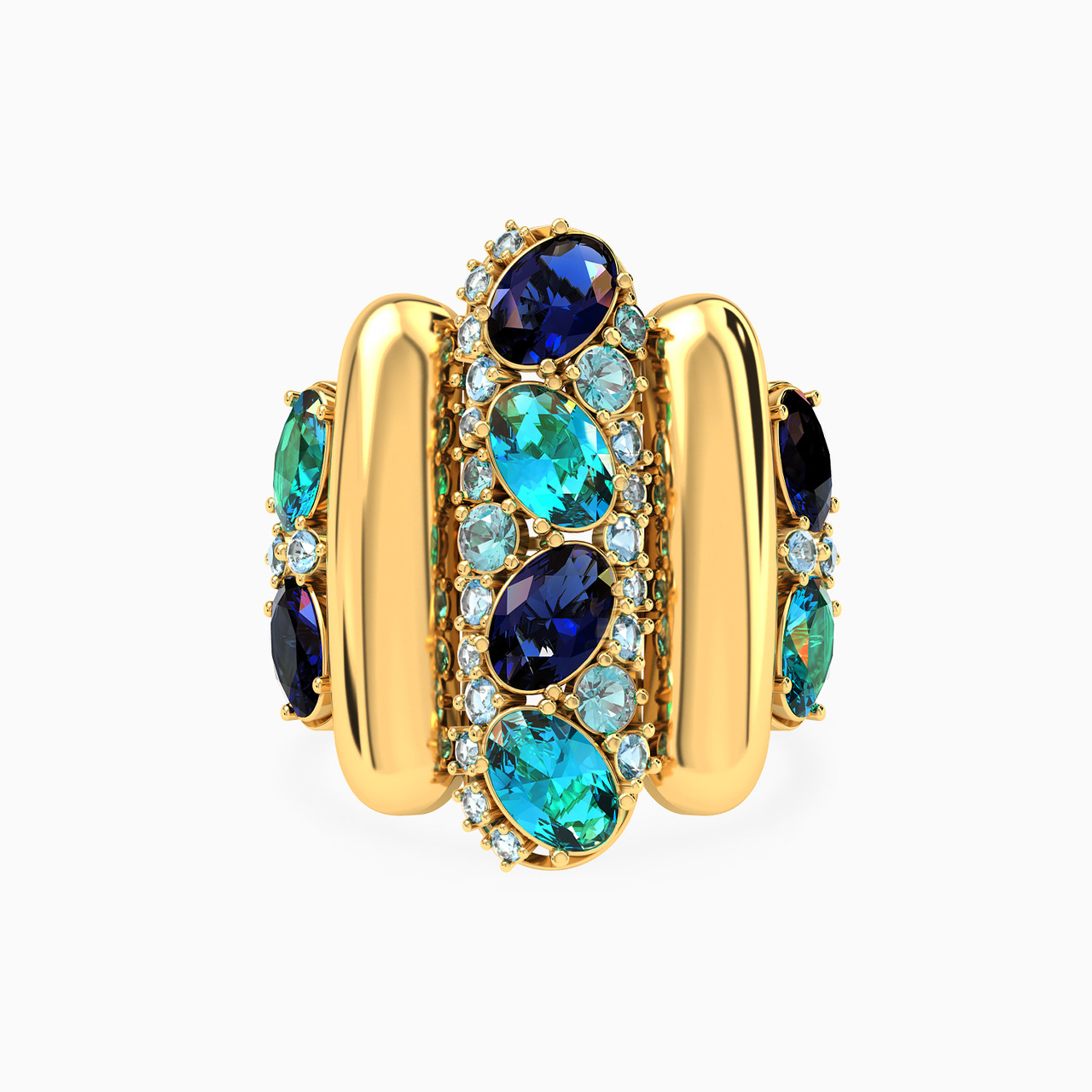 18K Gold Colored Stones Statement Ring