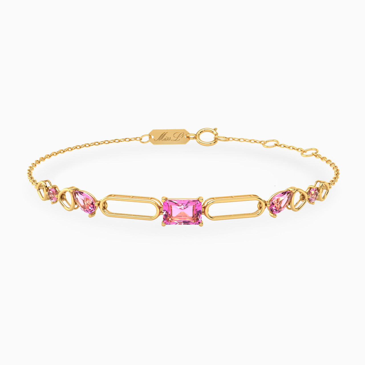 14K Gold Colored Stones Chain Bracelet