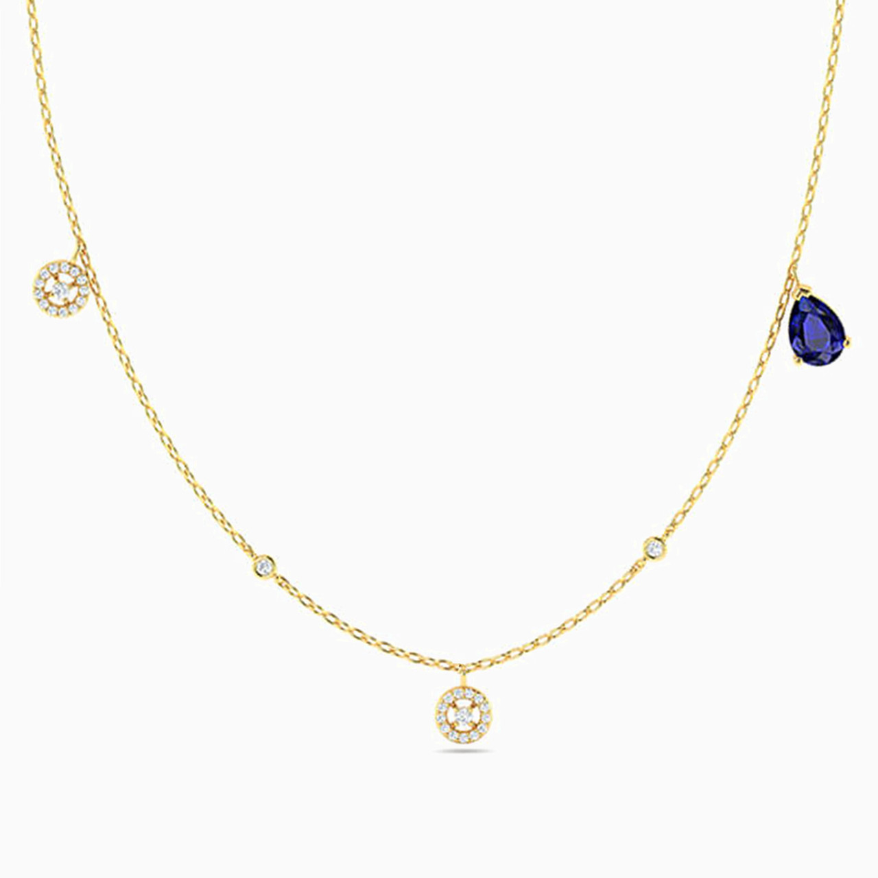 18K Gold Diamond & Colored Stones Chain Necklace