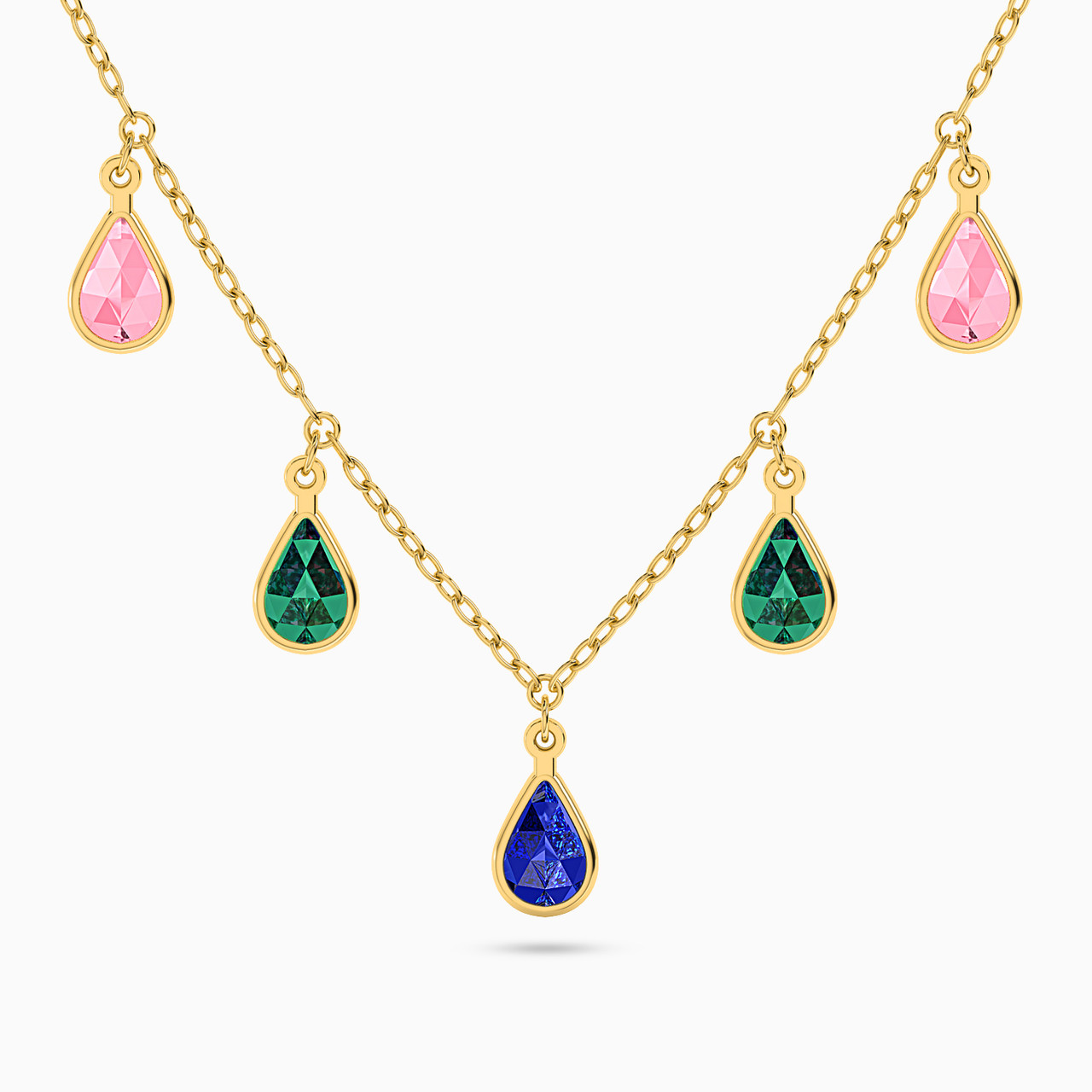 18K Gold Colored Stones Chain Necklace