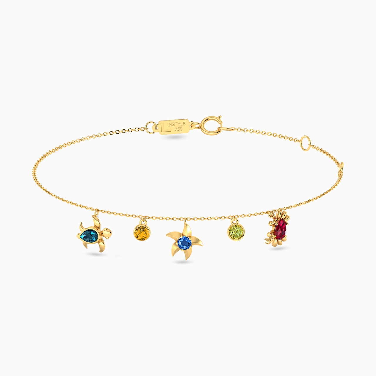 18K Gold Colored Stones Chain Anklet