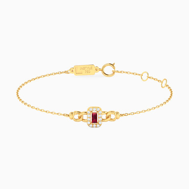 Oval Red Stone Chain Bracelet in 18K Gold - 112100300212181