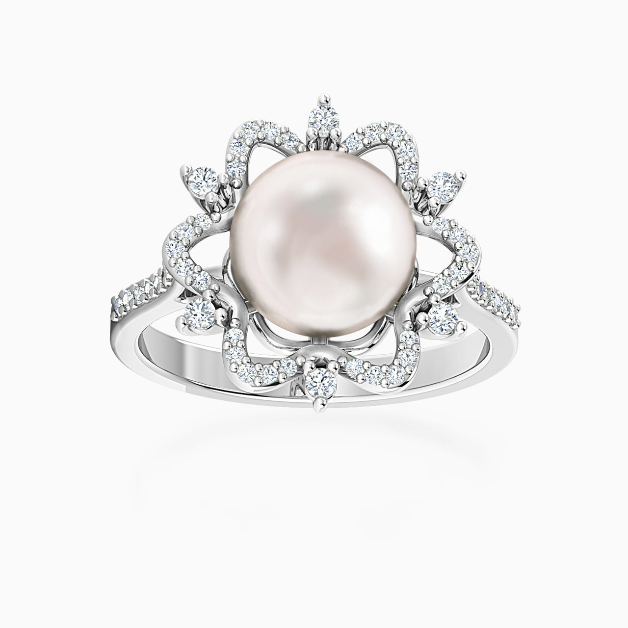 18K Gold Diamond & Pearls Statement Ring