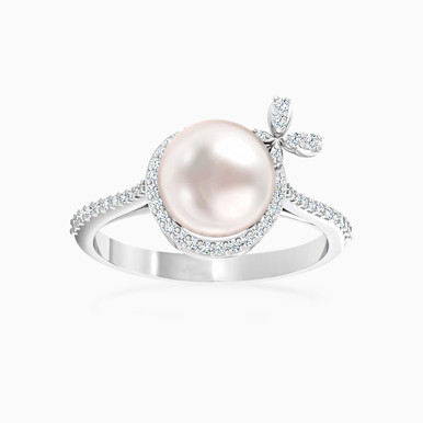 Circle Diamond & Pearl Ring in 18K Gold - HS10-229 Circle Diamond & Pearl Ring in 18K Gold - HS10-229