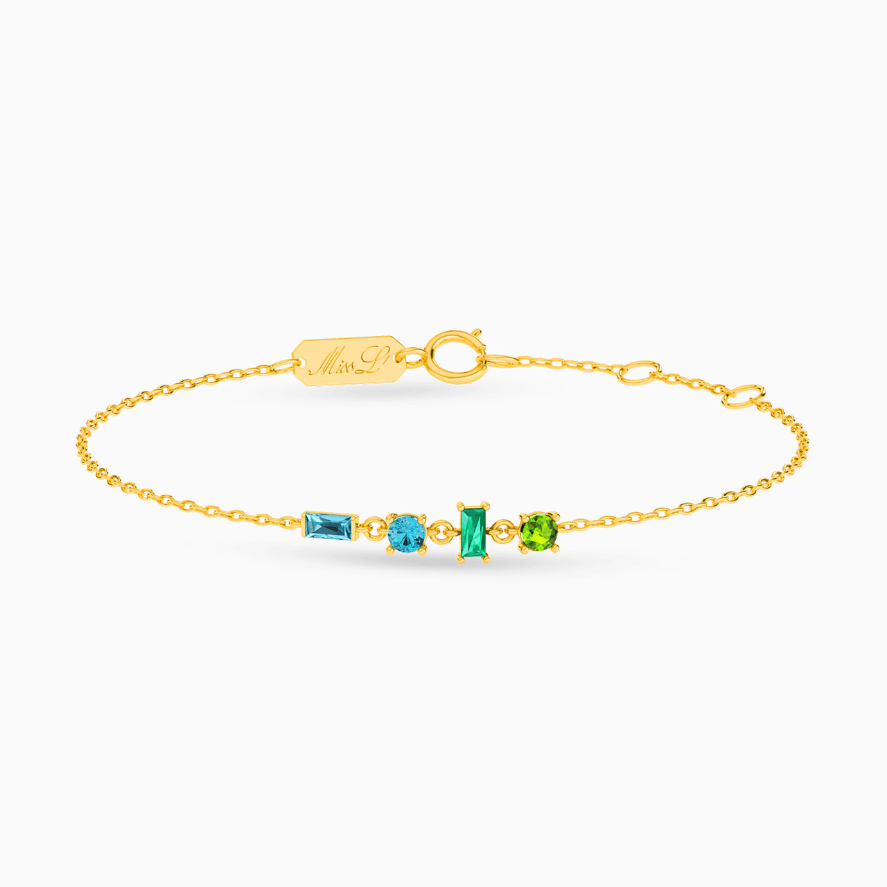 18K Gold Colored Stones Chain Bracelet