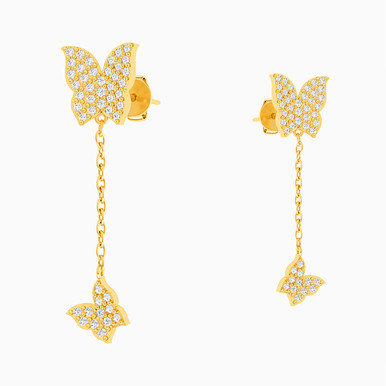 Butterfly Cubic Zirconia Drop Earrings in 18K Gold - 112030300032001