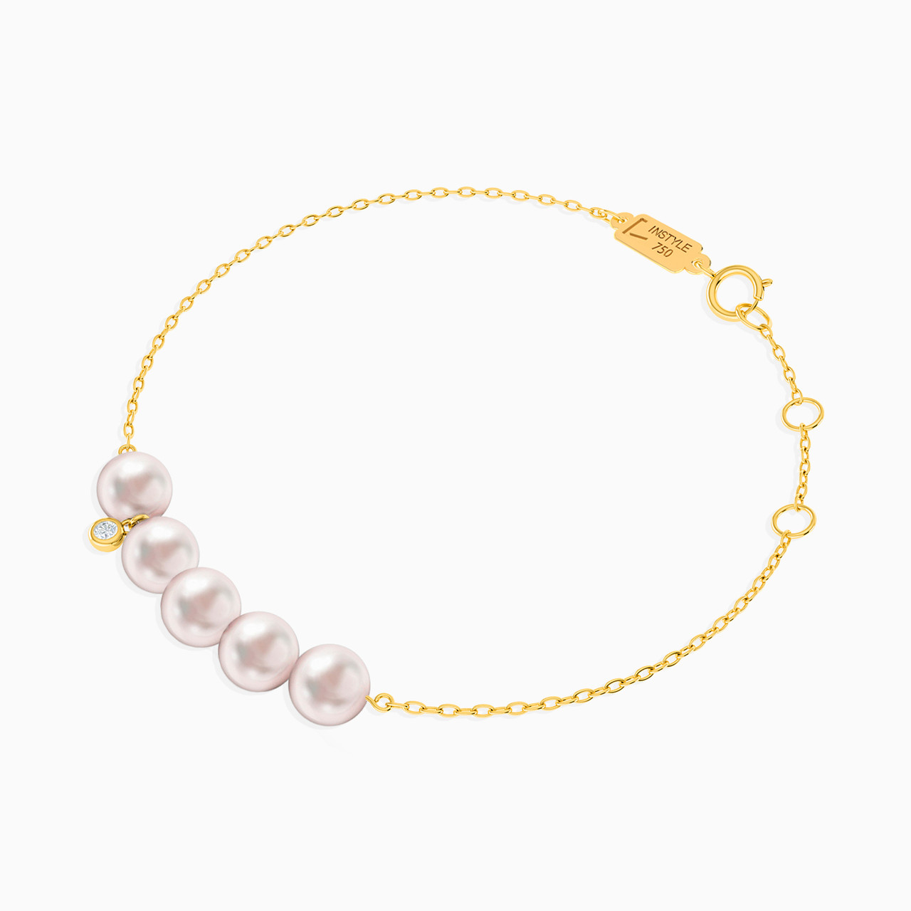 18K Gold Diamods & Pearls Chain Bracelet