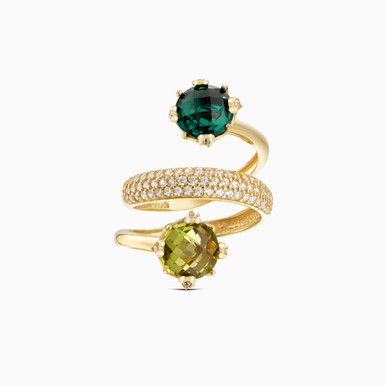 Circle Green Stones Open Ring in 18K Gold - 113021800502171
