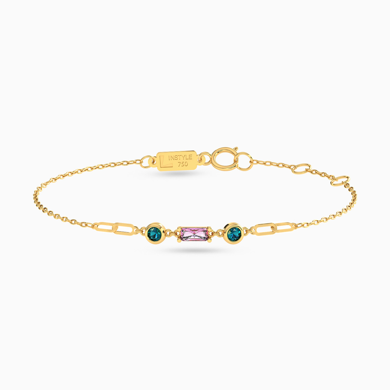 18K Gold Colored Stones Chain Bracelet