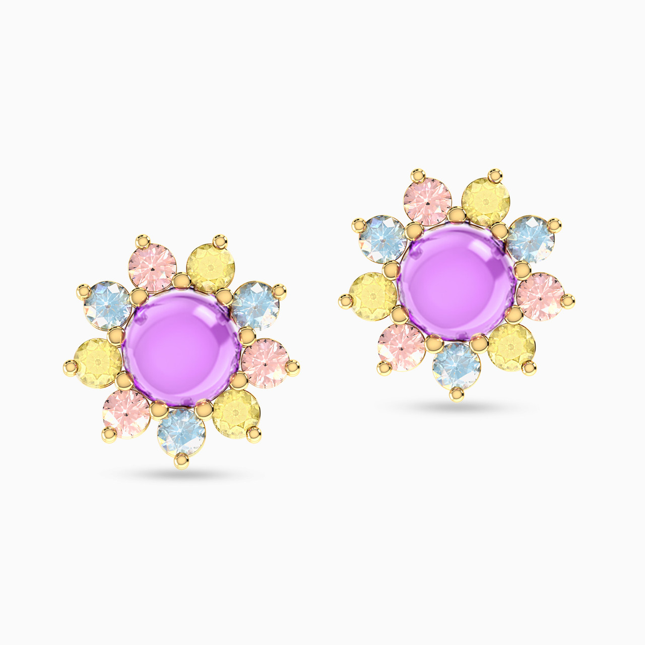 14K Gold Colored Stones Stud Earrings